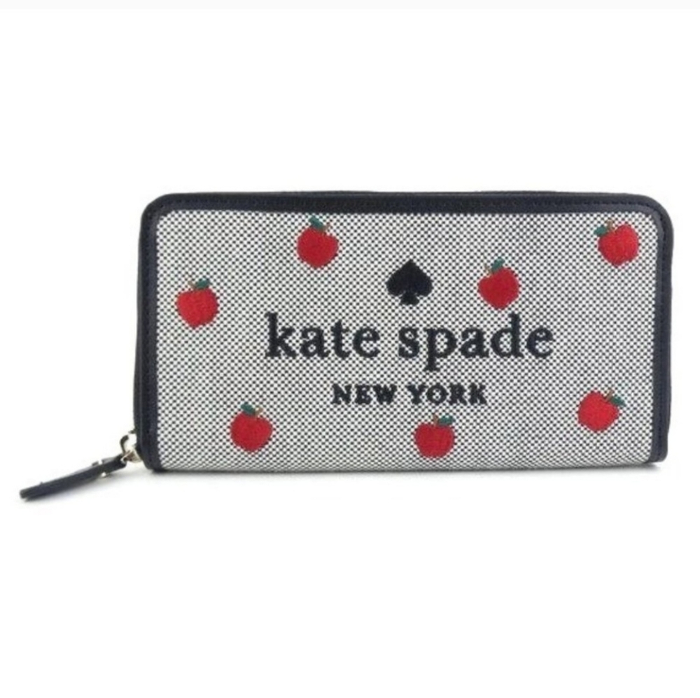 Kate Spade Ella Apple Toss Embroidered Large Continental Zip Wallet Black Multi - Picture 2 of 6